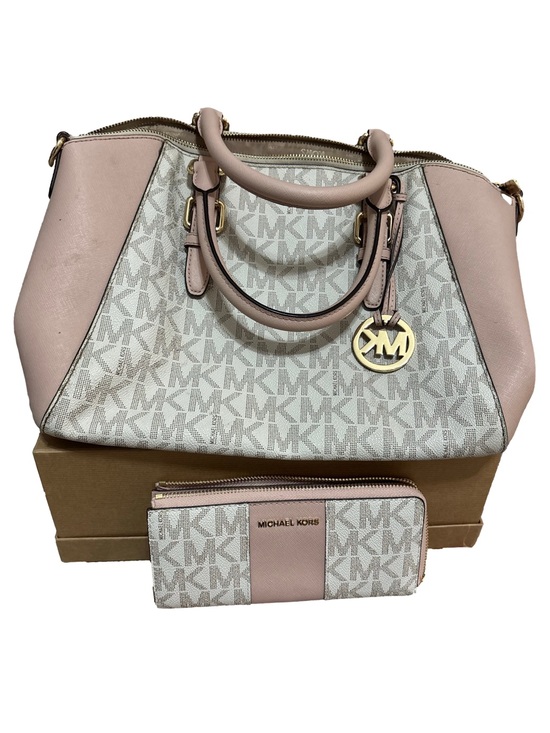 Michael Kors Handbags - Michael Kors Pale Pink and White Signature Satchel with Matching Wallet